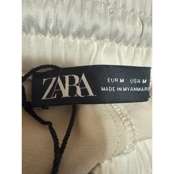 Zara Women's Cream High Waisted Drawstring Wide Leg Trousers Sweat Pants Size M - Picture 4 of 5